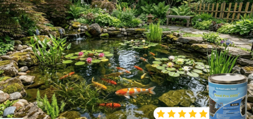 Healthy koi fish pond ecosystem protected with non toxic pond sealer and safe pond liner coating