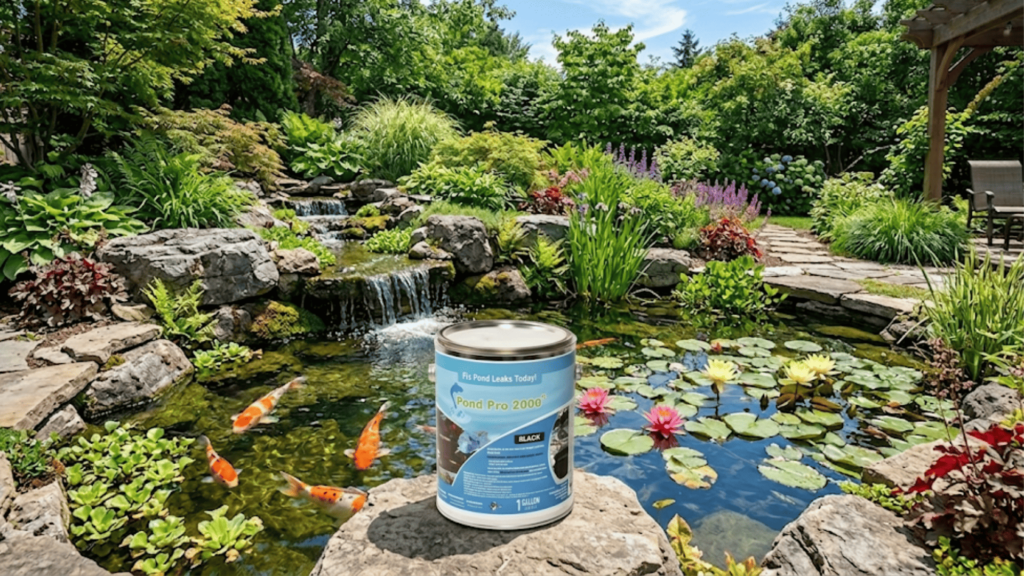 A crystal-clear backyard koi pond with vibrant fish, demonstrating the successful result of an April startup and spring maintenance checklist.