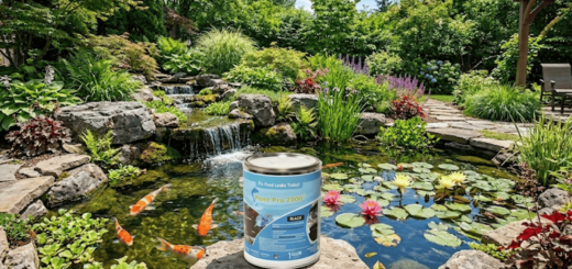 A crystal-clear backyard koi pond with vibrant fish, demonstrating the successful result of an April startup and spring maintenance checklist.
