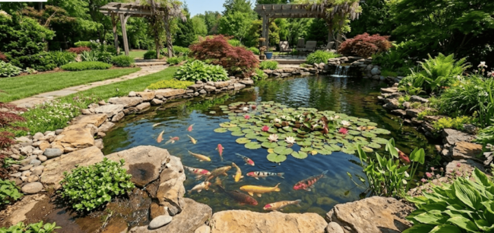 A person applying waterproof sealant to a crack in a garden pond liner to stop a leak.